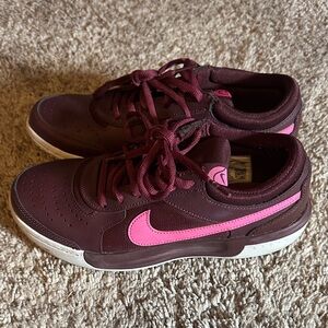 Nike Burgundy Sneakers with Pink Swoosh